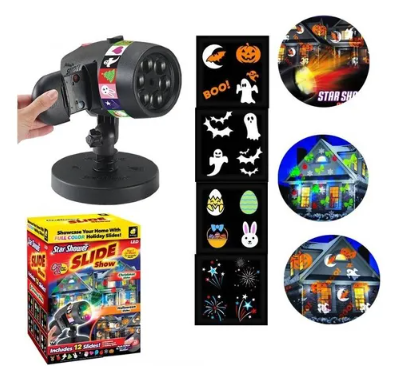 Proyector Slide Show 12 Diapositivas - Luces para Navidad, Halloween y Fiestas
