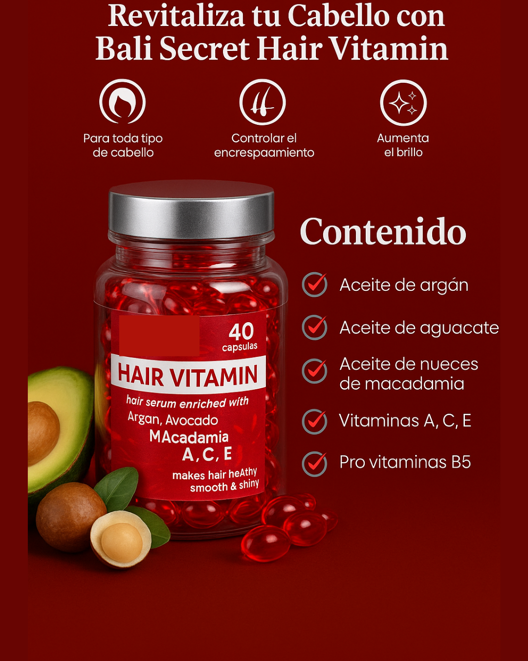 Cápsulas nutritivas para el cabello con vitaminas