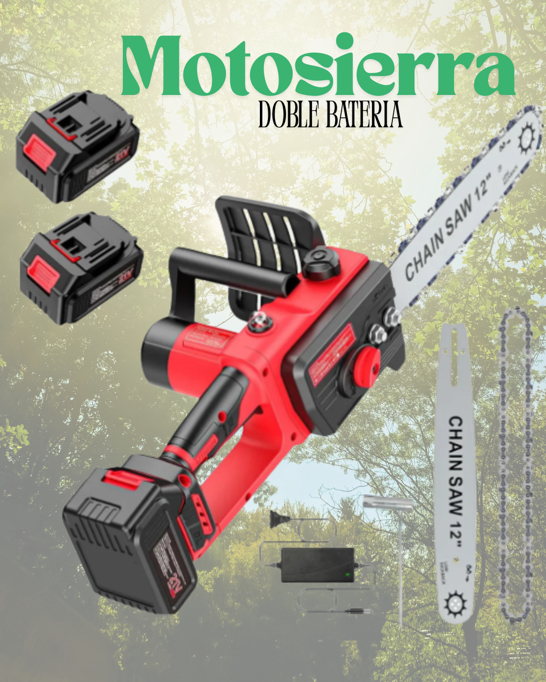 Motosierra Inalámbrica 12 Pulgadas Doble Batería