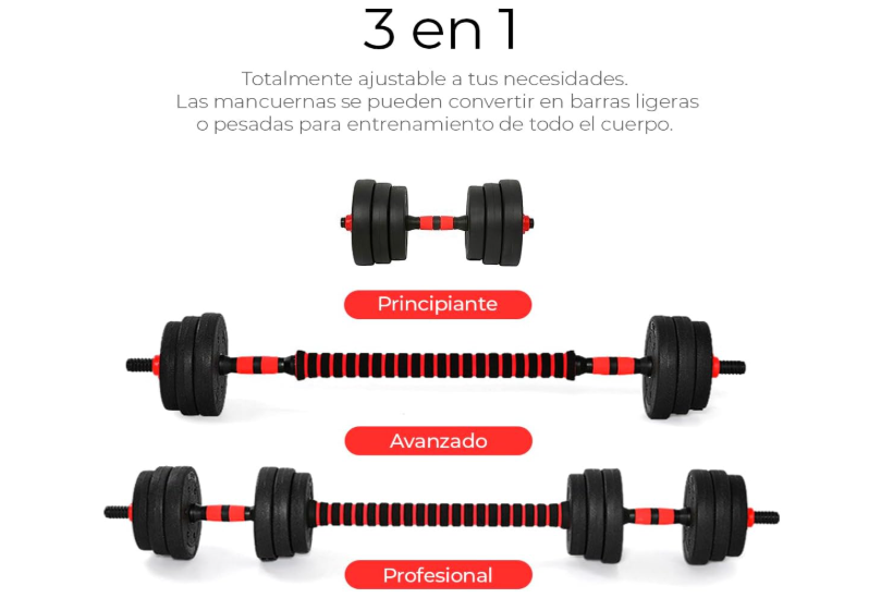 Kit de Mancuernas Termoforradas  + Barra Extensora