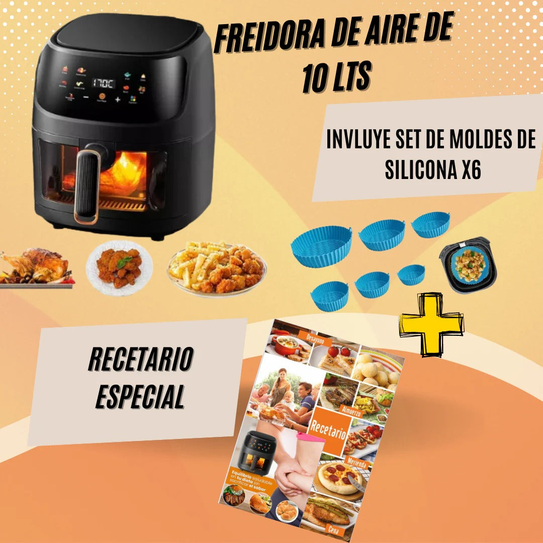 Freidora De Aire 10 Litros Digital- Gratis Moldes de Silicona X6